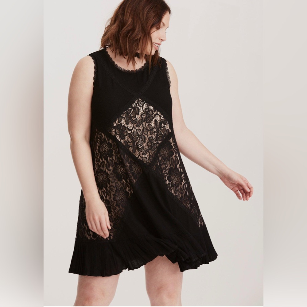 Torrid Mixed Fabric and Lace Sleeveless Trapeze Dress